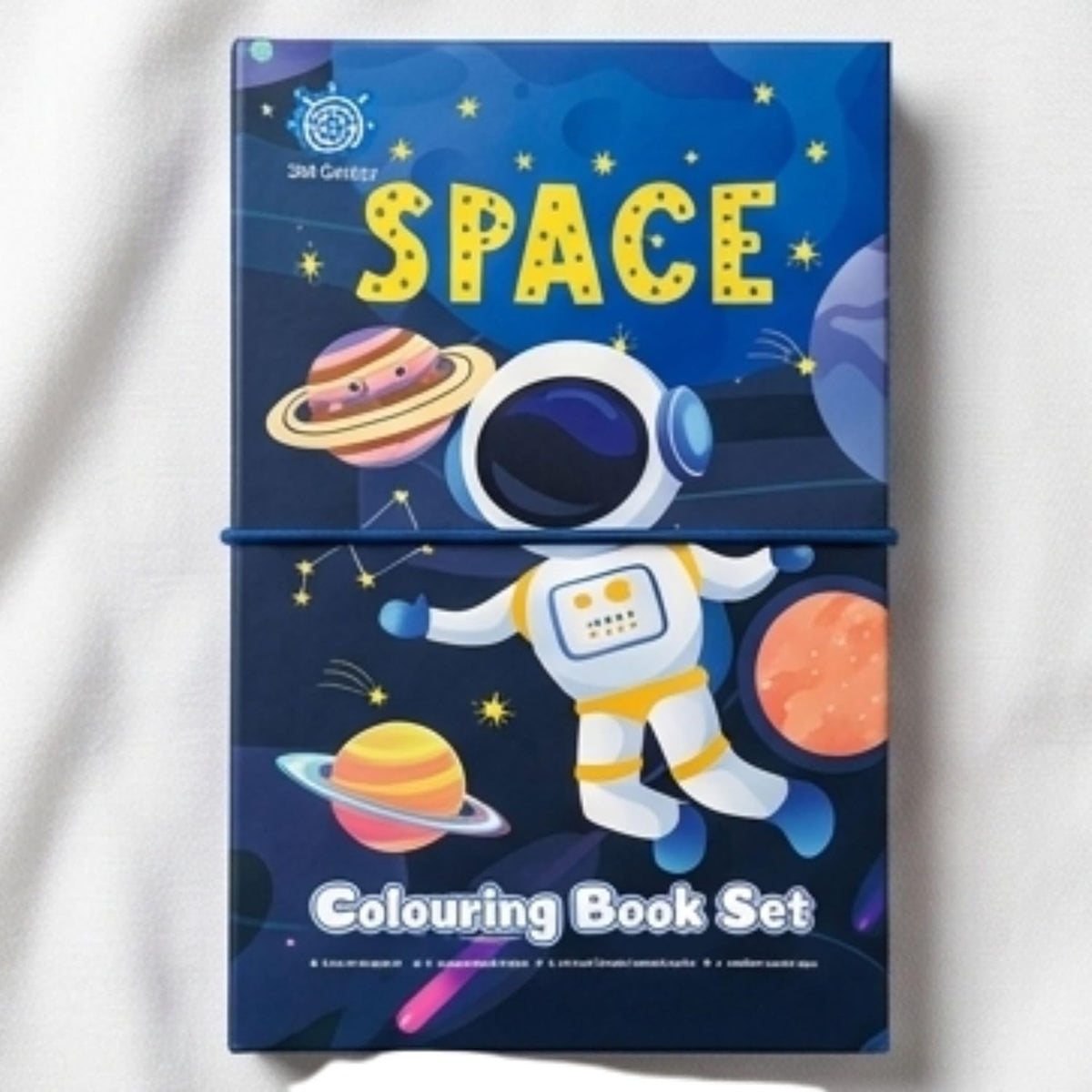 Space themed colouring book set with astronaut and planets cover