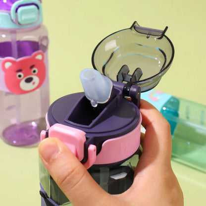 Shiper Cute Cartoon Kids Water Bottle | Plastic | Leak Proof Straw Bottle with Lock | Portable School Bottle for Boys & Girls