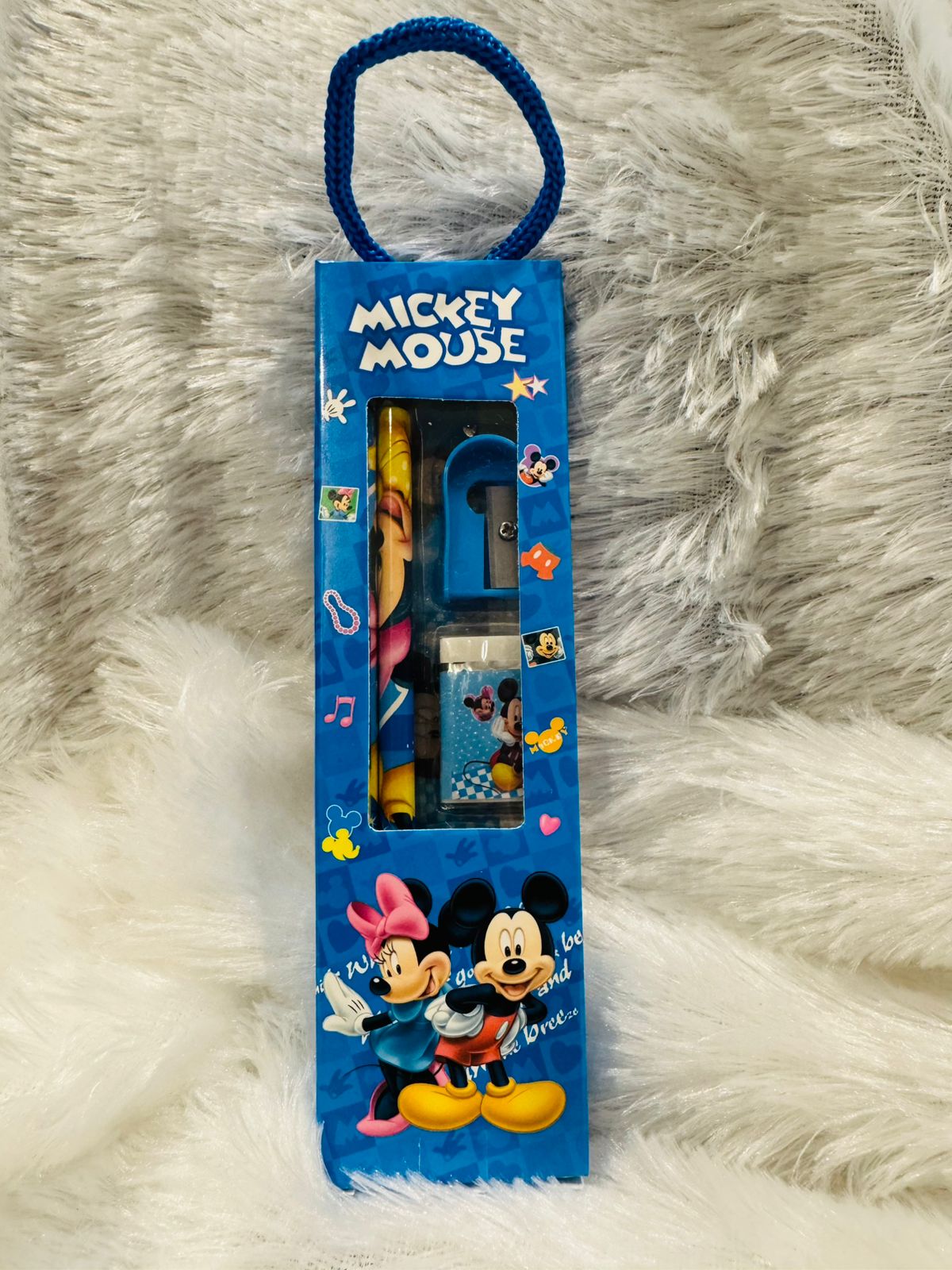 Blue mouse cartoon print stationery gift pack in a hanging box