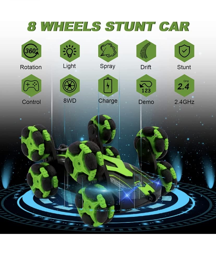 Spray R/C Stunt Vehicle | Remote Control Rotating Eight Wheel Drift Car with Spray Effect