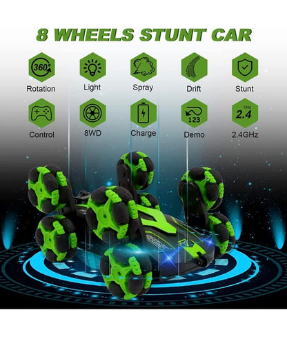 Spray R/C Stunt Vehicle | Remote Control Rotating Eight Wheel Drift Car with Spray Effect