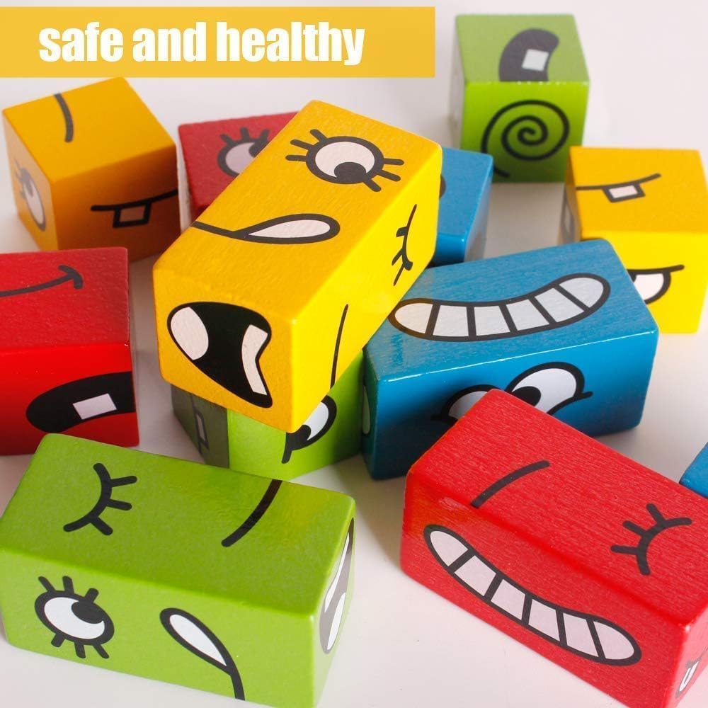 Crazy Face Changing Cube Puzzle Game | Wooden Emoji Expression Matching Blocks for Kids
