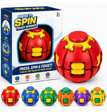 Press to Spin Hand Spinner Stress Ball – Sensory Fidget Toy | Press & Spin Stress Relief Toy for Kids & Adults | Fun Handheld Fidget Gadget