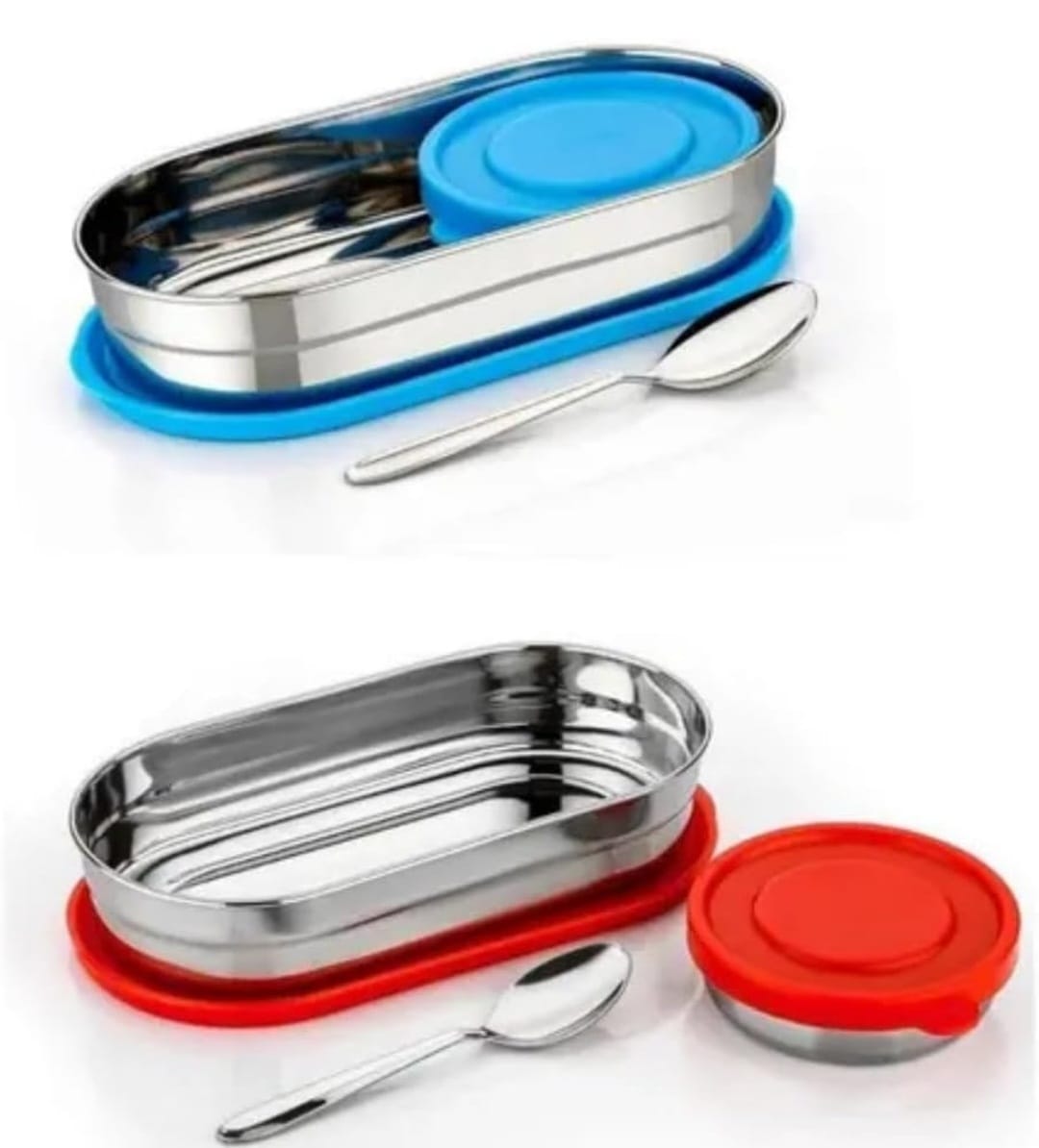 Oval Stainless Steel Lunch Box for Men & Women - Durable and Leakproof Steel Lunch Box for School, Office, and Daily Use - Stylish, Portable Meal