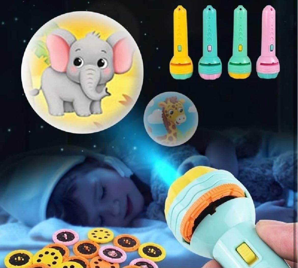 Mini Projector Torch Toy | 3 Slides, 24 Patterns Projection Flashlight for Kids | Educational Learning Night Light