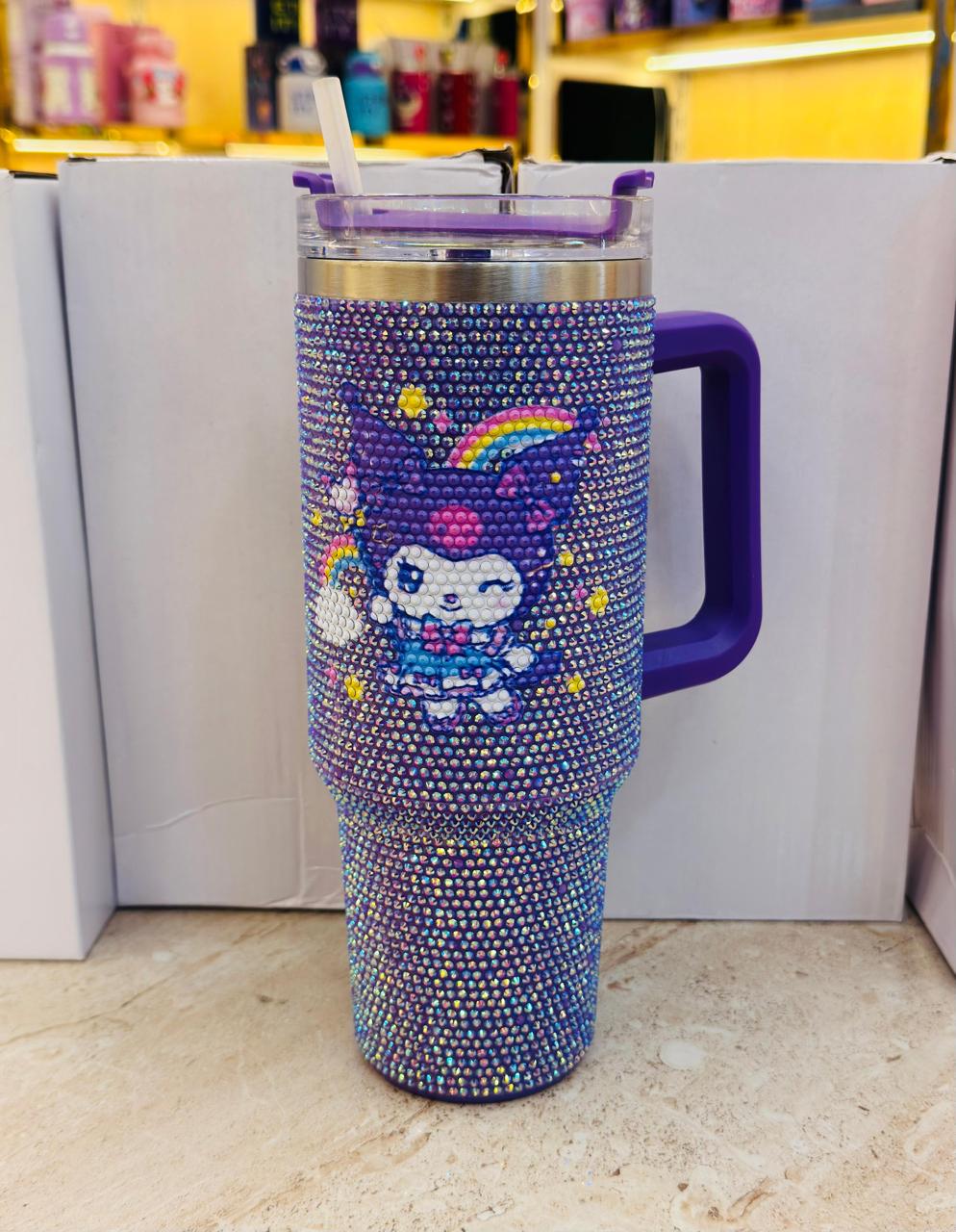 Premium Sequence Character Tumbler 1200ml Stainless Steel Insulated Mug with Handle & Straw | Hello Kitty Stitch Travel Cup | Hot & Cold Vacuum Tumbler | Panchi Gifts