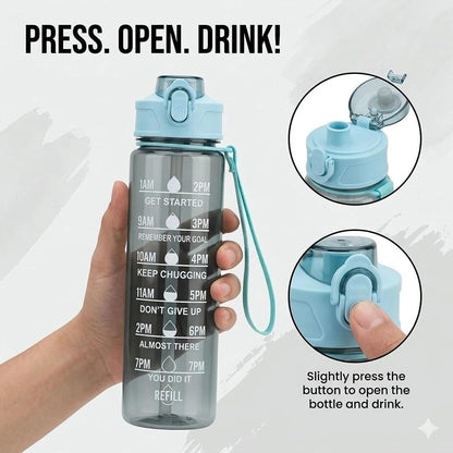 Motivational Sipper Water Bottle Plastic 900ml | BPA Free, Leak Proof, Lightweight, with Time Markers Multiocolor
