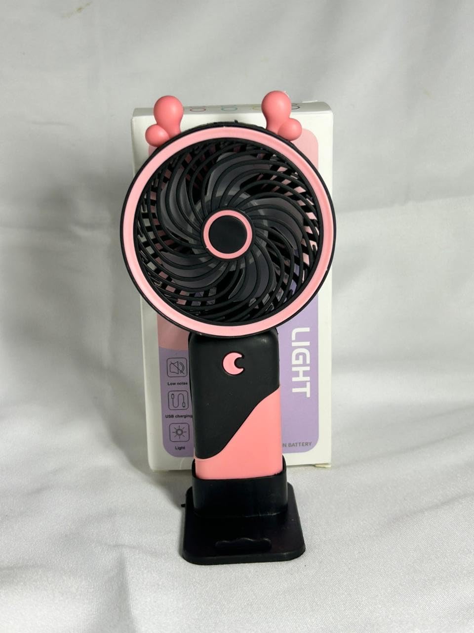 Mini Fan with Light | USB Rechargeable Portable Handheld Fan with Built-In Battery, Low Noise & Lanyard