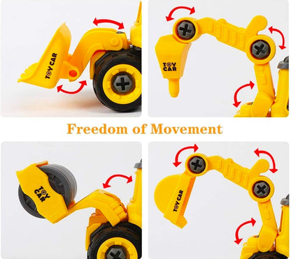 Construction Vehicles Set 4 in 1 DIY Toys for Kids | Take Apart Excavator & Bulldozer Toy Set of 4 with 1 Screwdriver