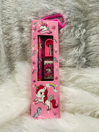 Pink unicorn print stationery gift pack in a hanging box