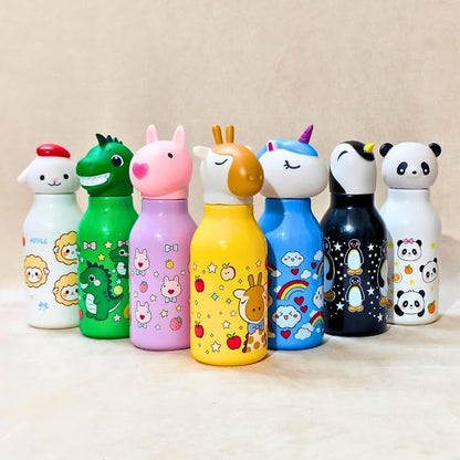 Cute Animal Cartoon Printed Plastic Water Bottle for Kids – Colourful & Lightweight Drinking Bottle