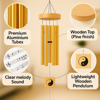 6 Pipe Wind Chimes for Home & Balcony – 28 Inch Aluminum Wind Chime with Pleasant Soothing Tones