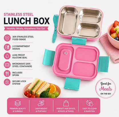 Stainless Steel Lunch Box with 3 Compartment