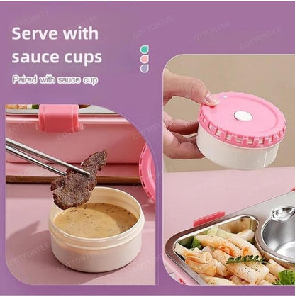 Stainless Steel Bento Lunch Box with Sauce Bowl Leak-Proof 4 Compartment Airtight Tiffin Box