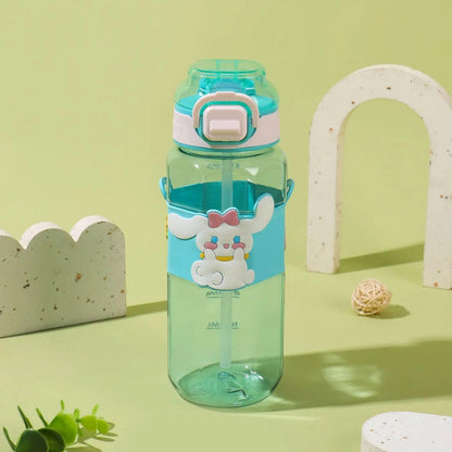 Shiper Cute Cartoon Kids Water Bottle | Plastic | Leak Proof Straw Bottle with Lock | Portable School Bottle for Boys & Girls