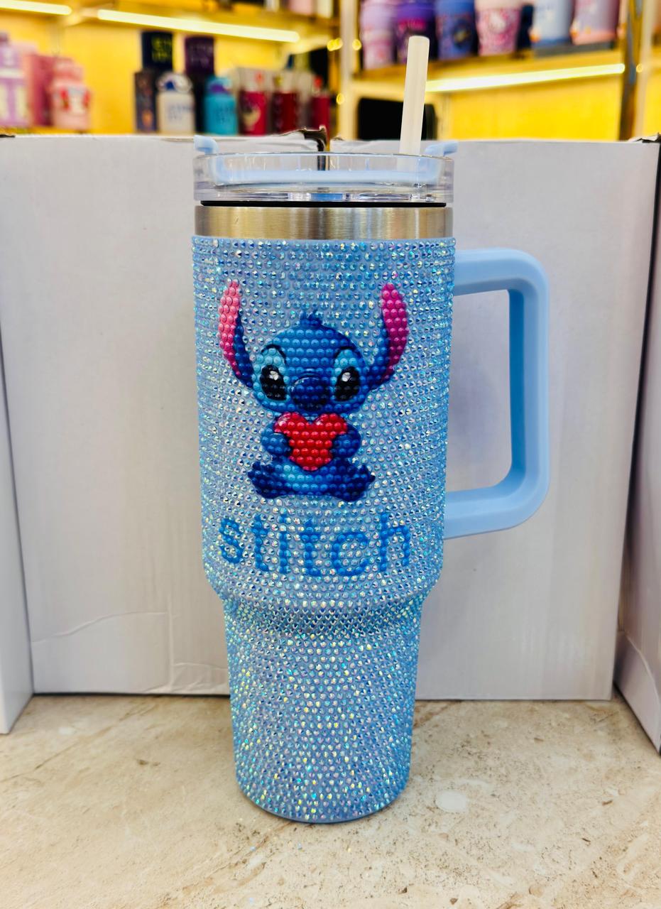 Premium Sequence Character Tumbler 1200ml Stainless Steel Insulated Mug with Handle & Straw | Hello Kitty Stitch Travel Cup | Hot & Cold Vacuum Tumbler | Panchi Gifts