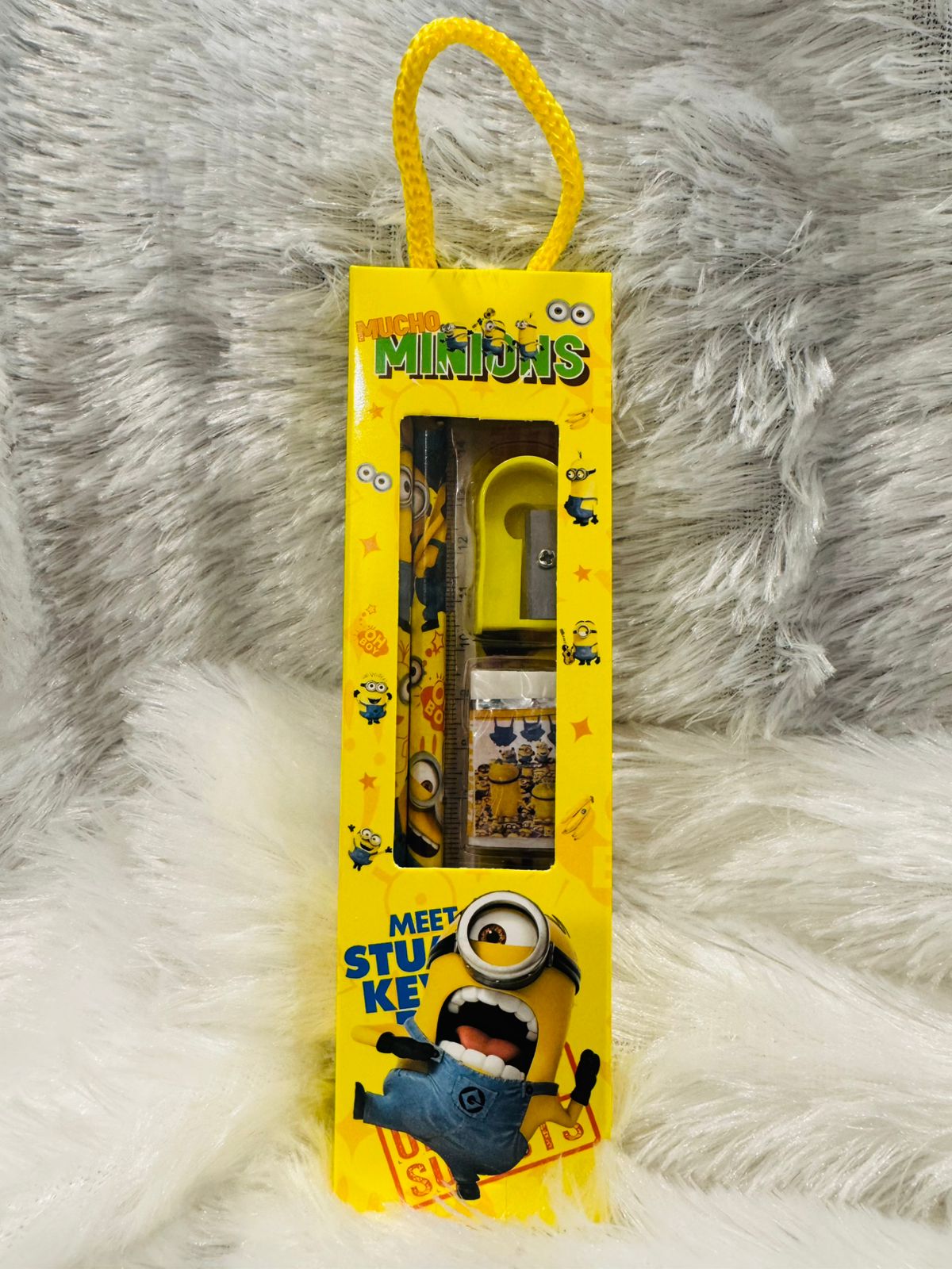 Yellow cartoon print stationery gift pack in a hanging box