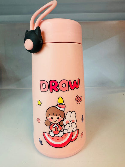 Cute Cartoon Glass Water Bottle with Cat Handle 300ml | Glass inside and Strong Plastic outside