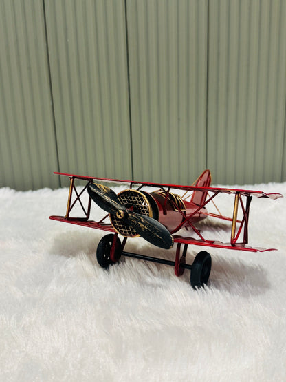 Vintage Biplane Metal Model Retro Fighter Aircraft Showpiece | Classic Aviation Decor for Home, Office & Study Table
