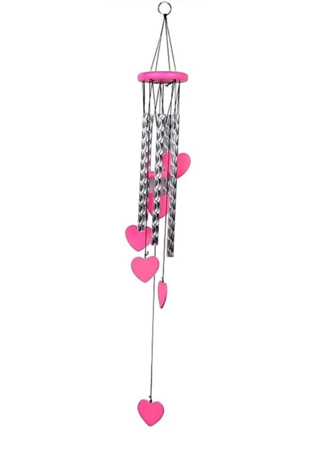Love Kart Aluminium Windchime (28 inch, Silver, Pink)