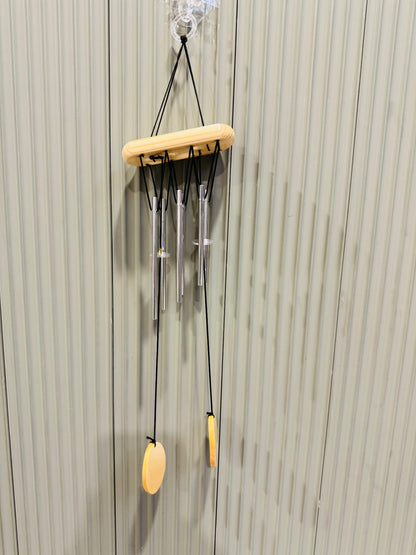 Wind Chimes for Home Decor with Wooden Top and Silver Metal Tubes