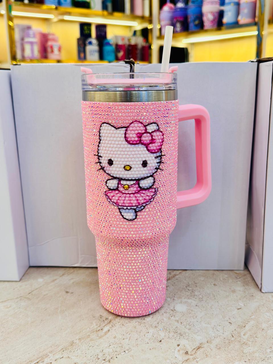 Premium Sequence Character Tumbler 1200ml Stainless Steel Insulated Mug with Handle & Straw | Hello Kitty Stitch Travel Cup | Hot & Cold Vacuum Tumbler | Panchi Gifts