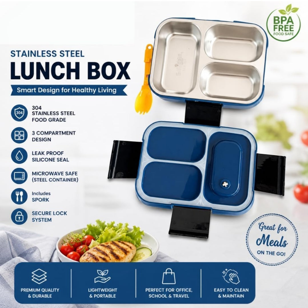 Stainless Steel Lunch Box with 3 Compartment