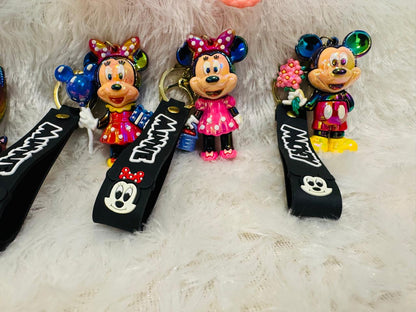 Premium Cute Cartoon Character Silicone 3D Key Chain with Strap Charm & Metal Hook