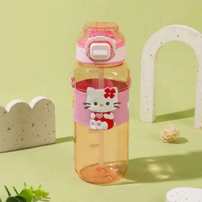 Shiper Cute Cartoon Kids Water Bottle | Plastic | Leak Proof Straw Bottle with Lock | Portable School Bottle for Boys & Girls