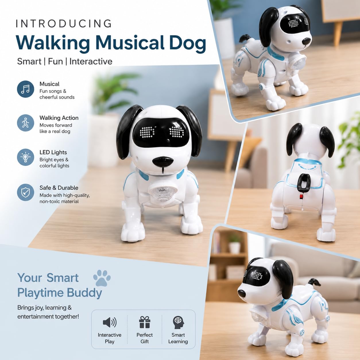 Mechanical Robot Dog Toy | Walking Action, Music, LED Lights & Sound Toy for Kids