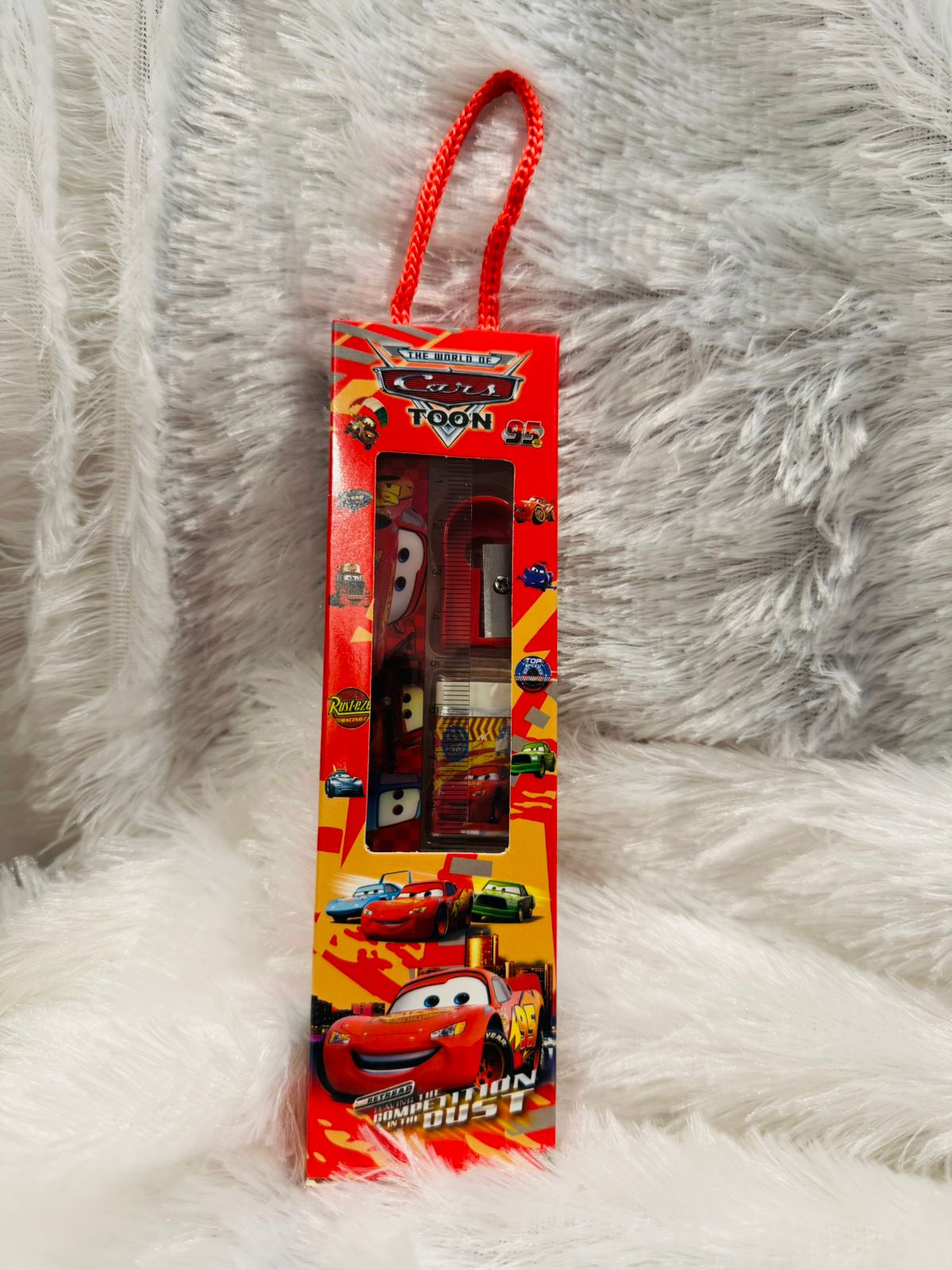 Red racing car print stationery gift pack in a hanging box