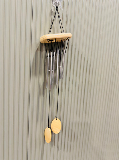 Wind Chimes for Home Decor with Wooden Top and Silver Metal Tubes