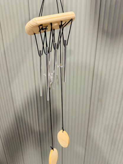Wind Chimes for Home Decor with Wooden Top and Silver Metal Tubes
