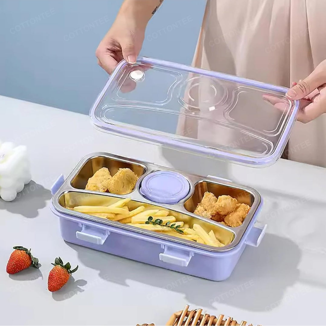 Stainless Steel Bento Lunch Box with Sauce Bowl Leak-Proof 4 Compartment Airtight Tiffin Box