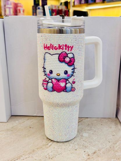 Premium Sequence Character Tumbler 1200ml Stainless Steel Insulated Mug with Handle & Straw | Hello Kitty Stitch Travel Cup | Hot & Cold Vacuum Tumbler | Panchi Gifts