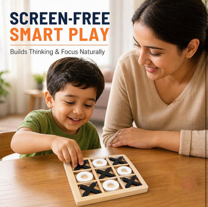 Wooden Tic Tac Toe Game for Kids & Adults – Classic Board Game - Multicolour