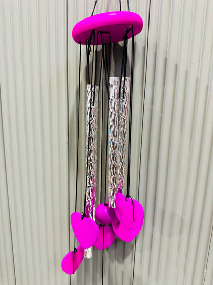 Love Kart Aluminium Windchime (28 inch, Silver, Pink)