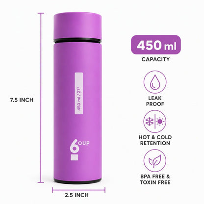 Purple 6oup glass bottle with 450 millilitre capacity and size dimensions