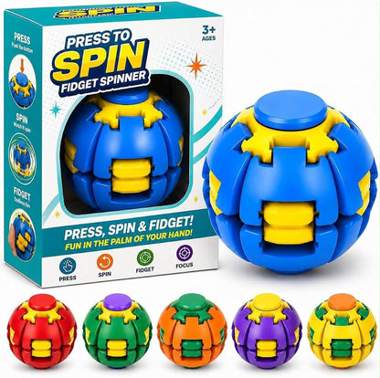 Press to Spin Hand Spinner Stress Ball – Sensory Fidget Toy | Press & Spin Stress Relief Toy for Kids & Adults | Fun Handheld Fidget Gadget