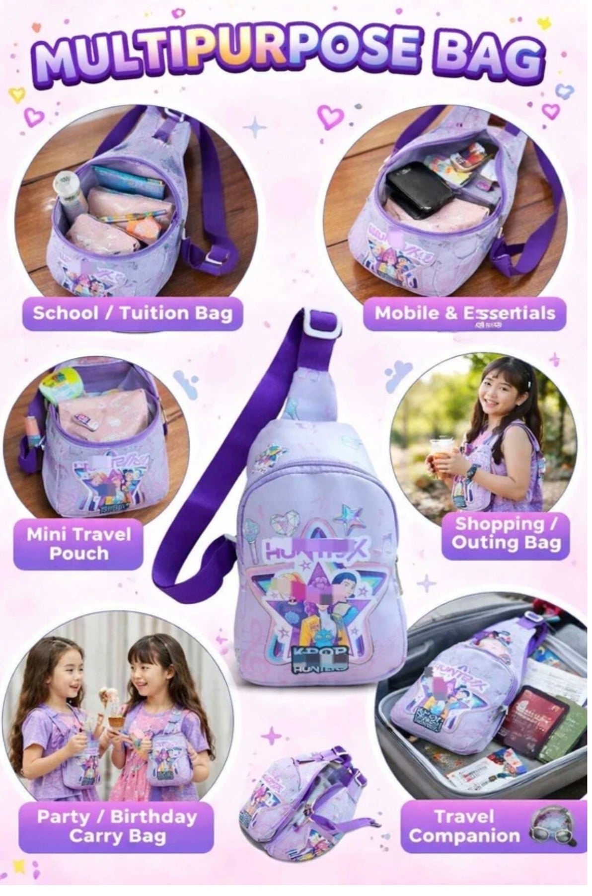 K-Pop Crossbody Chest Bag for Kids – Adjustable Strap
