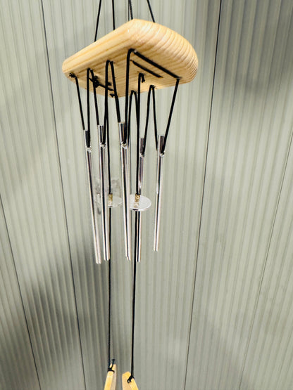 Wind Chimes for Home Decor with Wooden Top and Silver Metal Tubes