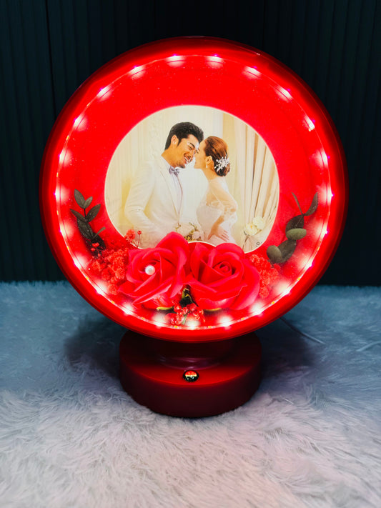 Round Photo Frame with Elegant Lights and Roses | Heart Shape | Couple Design