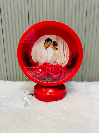 Round Photo Frame with Elegant Lights and Roses | Heart Shape | Couple Design