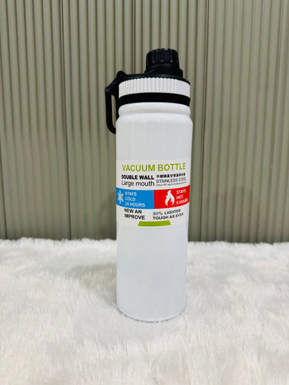 White 800ml vacuum insulated sports bottle with wide mouth lid