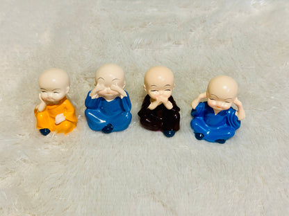4 Little Monk Statue Set – Think, See, Speak & Hear No Evil | Cute Resin Figurines for Home, Office & Car Decor