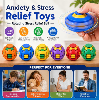 Press to Spin Hand Spinner Stress Ball – Sensory Fidget Toy | Press & Spin Stress Relief Toy for Kids & Adults | Fun Handheld Fidget Gadget