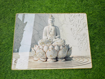Crystal embedded Buddha on lotus wall painting laid on grass