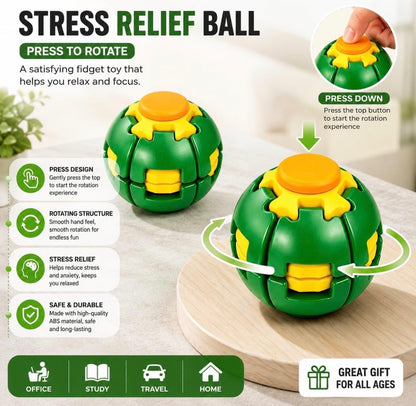 Press to Spin Hand Spinner Stress Ball – Sensory Fidget Toy | Press & Spin Stress Relief Toy for Kids & Adults | Fun Handheld Fidget Gadget