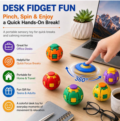 Press to Spin Hand Spinner Stress Ball – Sensory Fidget Toy | Press & Spin Stress Relief Toy for Kids & Adults | Fun Handheld Fidget Gadget