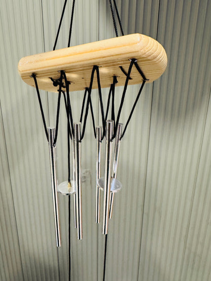Wind Chimes for Home Decor with Wooden Top and Silver Metal Tubes